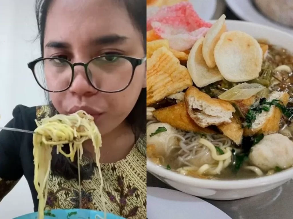 Kiri: Wanita Batak yang kena culture shock saat mencoba makan mie sop khas Medan di Jakarta. (TikTok/@rosalindanadap_)/ Kanan: Ilustrasi mie sop khas Medan. (Instagram/kulinermedan)