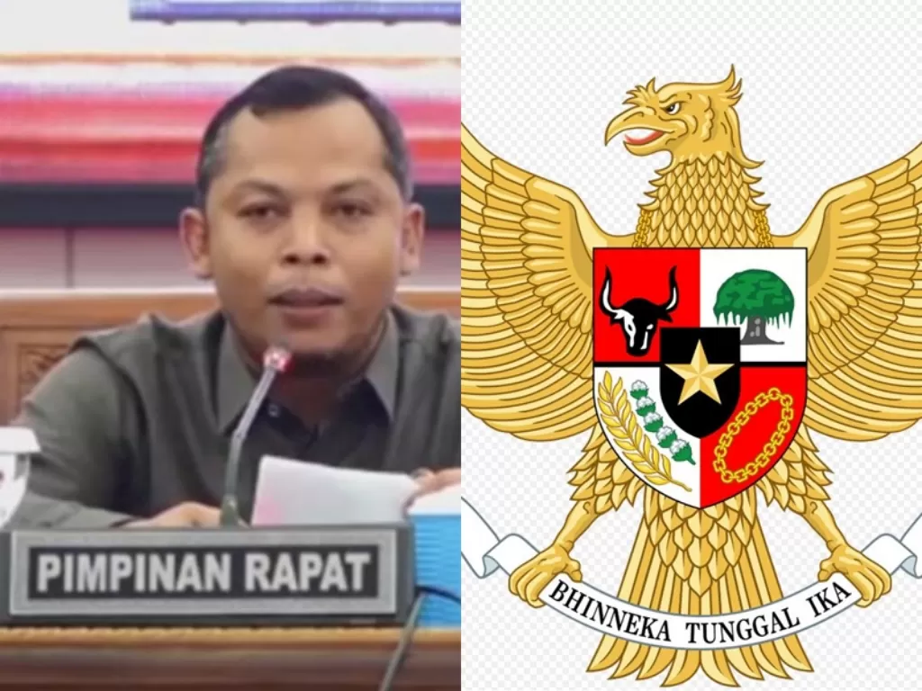 Kiri: Ketua DPRD Lumajang yang mengundurkan diri. (Pemkab Lumajang)/ Kanan: Lambang Garuda Pancasila. (Wikipedia)