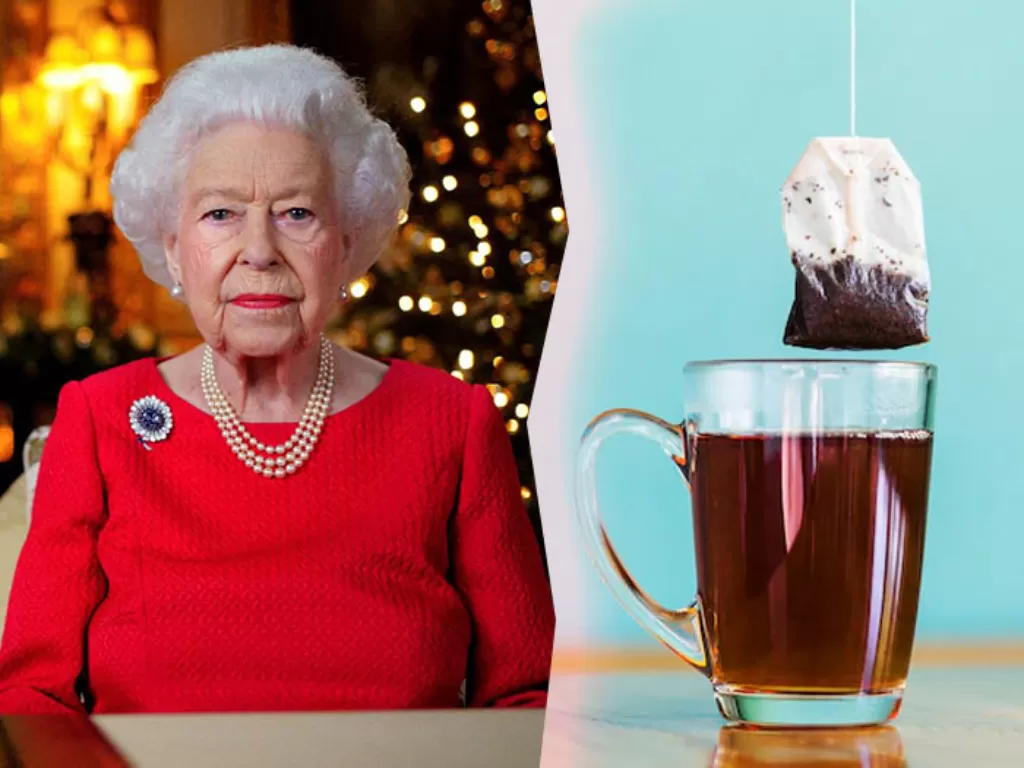  Kiri: Ratu Elizabeth II / Kanan: Ilustrasi kantong teh. (REUTERS/Freepik)