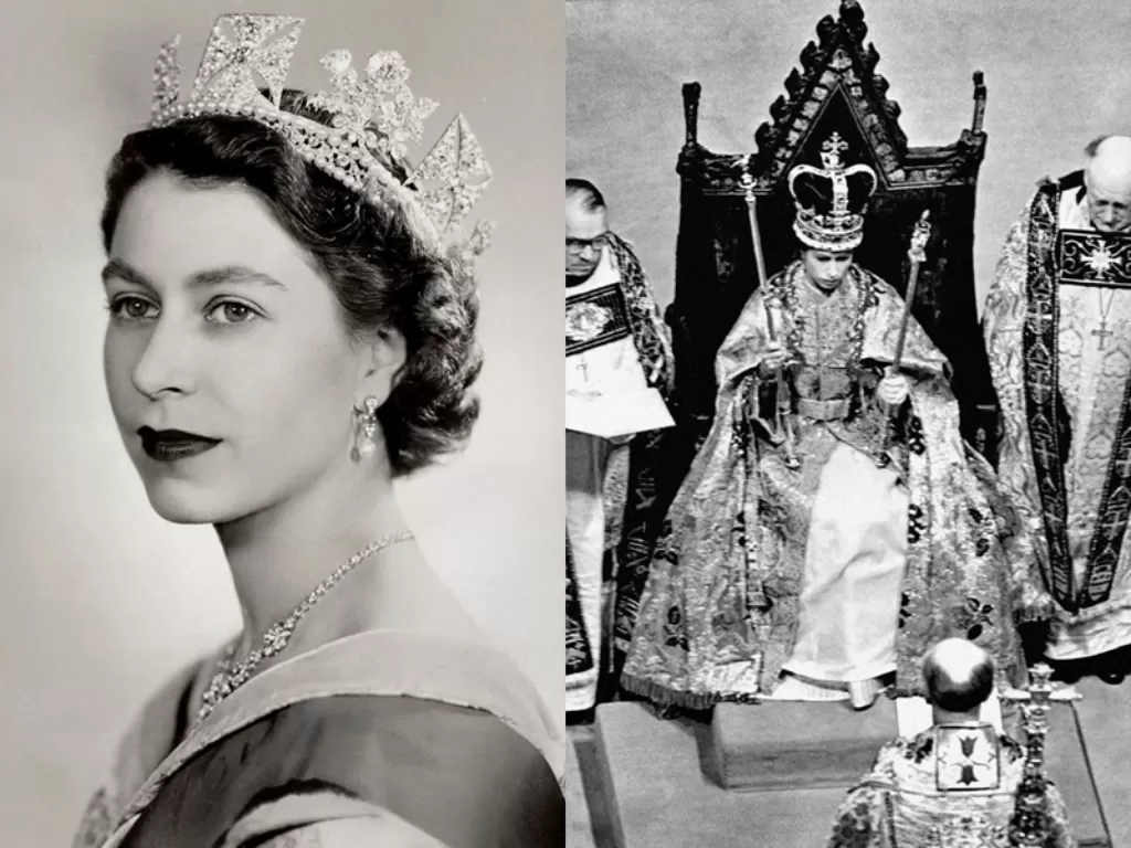 Ratu Elizabeth II saat mengenakan mahkota di hari penobatannya sebagai Ratu Inggris. (Instagram/@theroyalfamily)