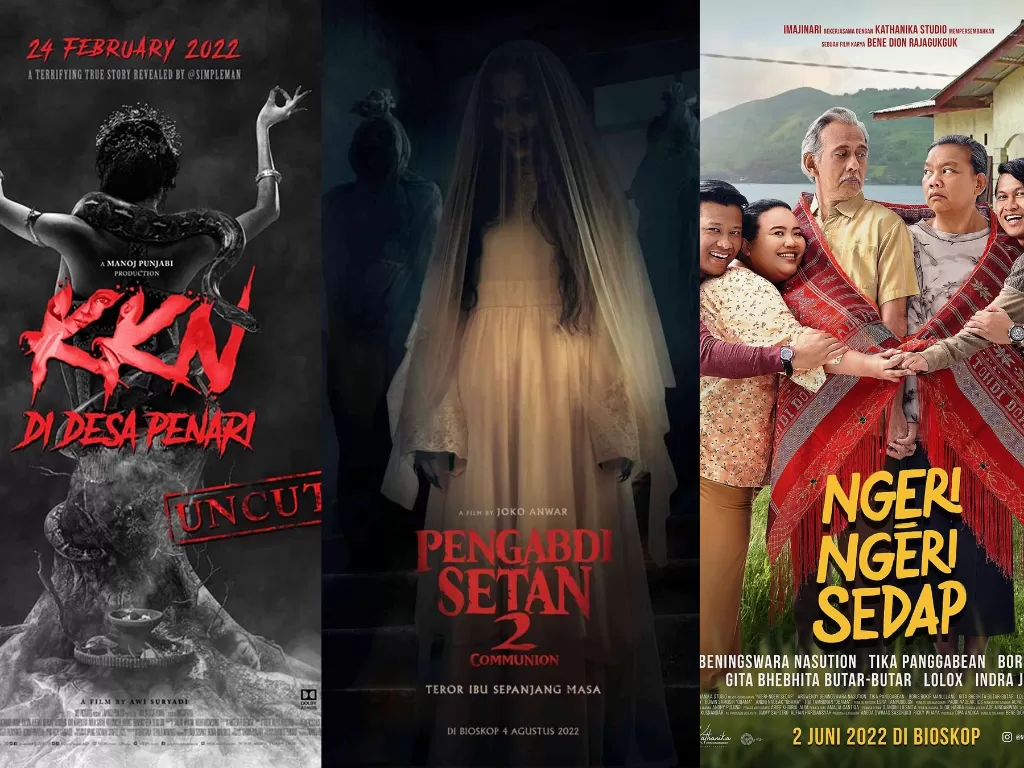 Poster film KKN di Desa Penari, Pengabdi Setan 2, dan Ngeri-Ngeri Sedap (IMDb)