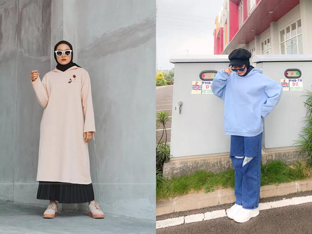 OOTD hoodie hijab (Instagram/@nissachair/@vv_viafitri)