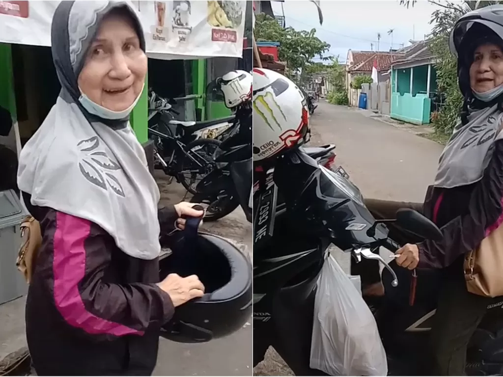 Nenek 83 tahun masih kuat kendarai motor. (TikTok/@idapratama79)