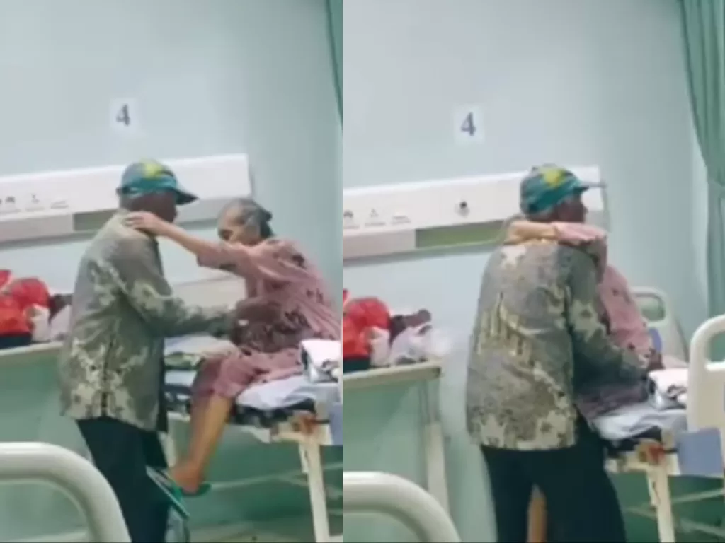 Kakek gendong nenek saat turun dari ranjang RS (Instagram/berita_gosip)