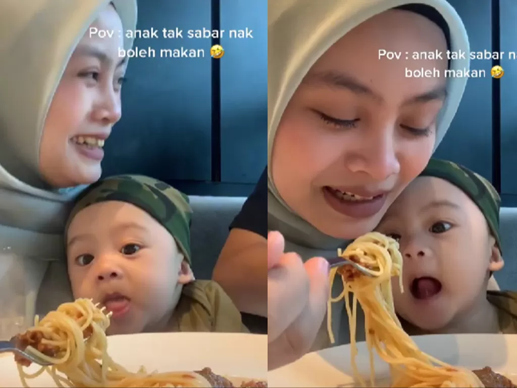 Bayi lucu pengen icip spageti (TikTok/babyramli_)