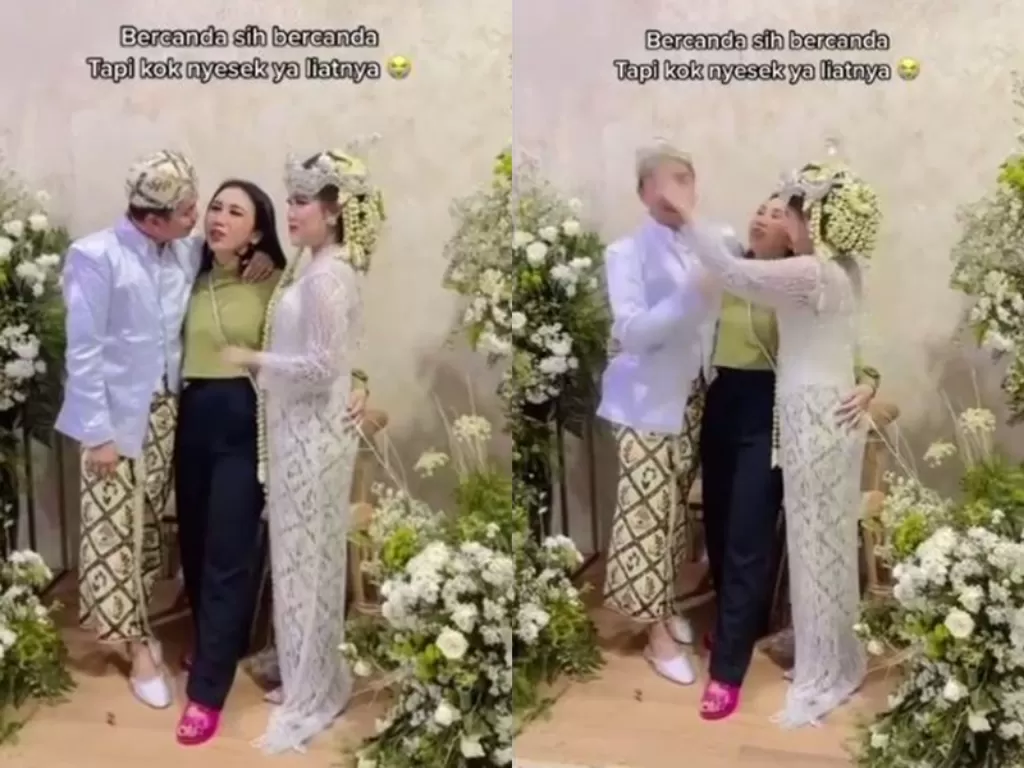 Momen pengantin pria ingin 'nyosor' wanita lain di hari pernikahannya. (Instagram/@viral.menarik)