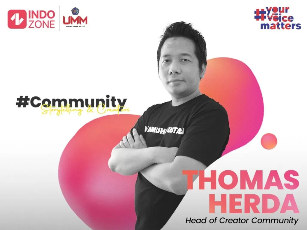 Thomas Herda, Head of Z Creator Indozone yang akan sharing di #YourVoiceMatters Malang (Instagram/yourvoicematters_id)