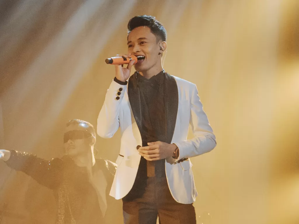 Aldiv dalam acara peluncuran single ketiganya Menanti. (Dok. Dumeca Records).
