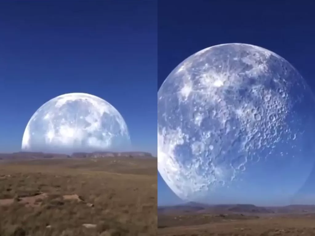 Video hoaks yang menampilkan Bulan tabrak Bumi hingga terjadi gerhana Matahari. (Twitter/BeachDog15)