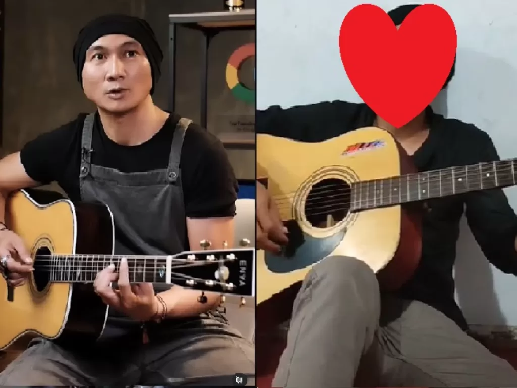 Anji Manji dan pria mirip Anji yang berjualan sate dan bisa main gitar. (Instagram/duniamanji, Tiktok/mbamecoorporation).