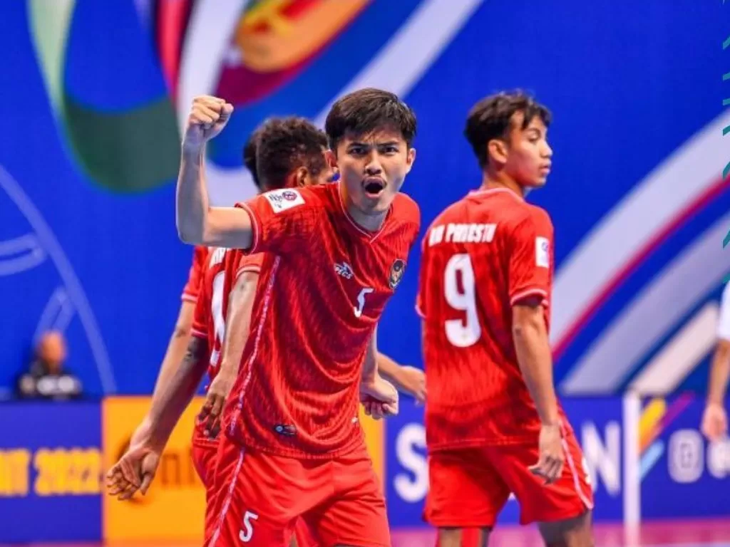 Pemain Timnas Futsal Indonesia melakukan selebrasi (Instagram/@federasifutsal_id)