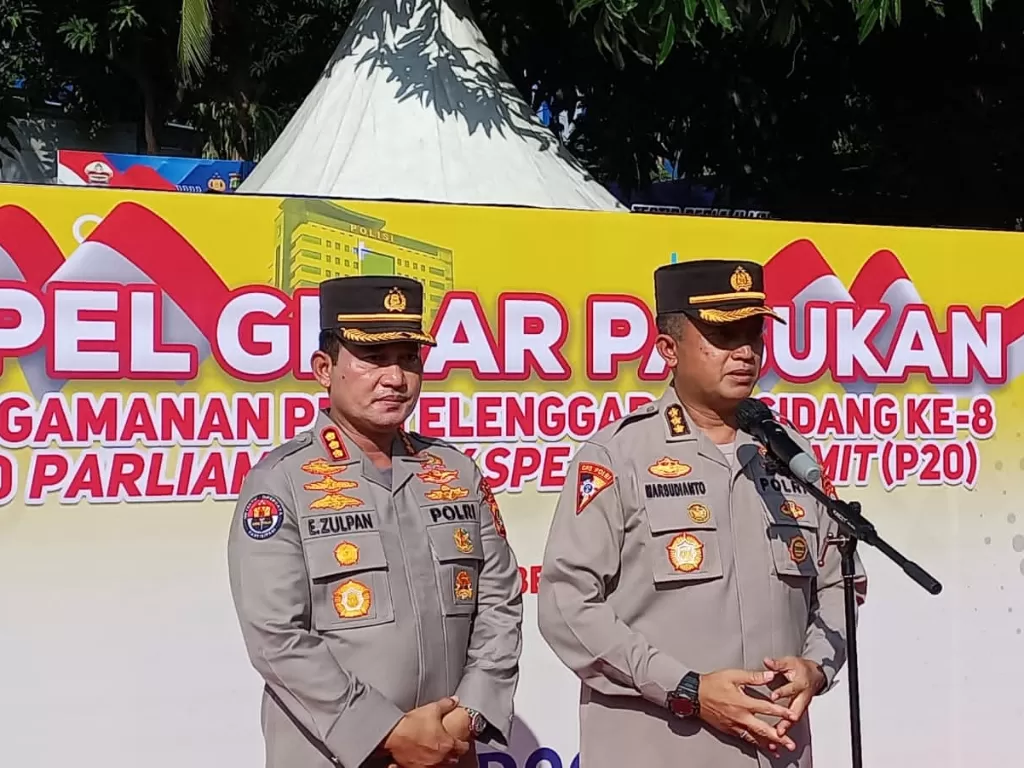 Apel gelar pasukan pengamanan P20 di Mapolda Metro Jaya, Jakarta, Selasa (4/10/2022). (INDOZONE/Samsudhuha Wildansyah).