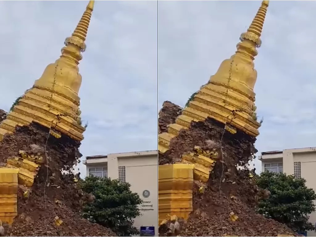 Pagoda di Thailand roboh. (Facebook/@watsrisuphandotcom)