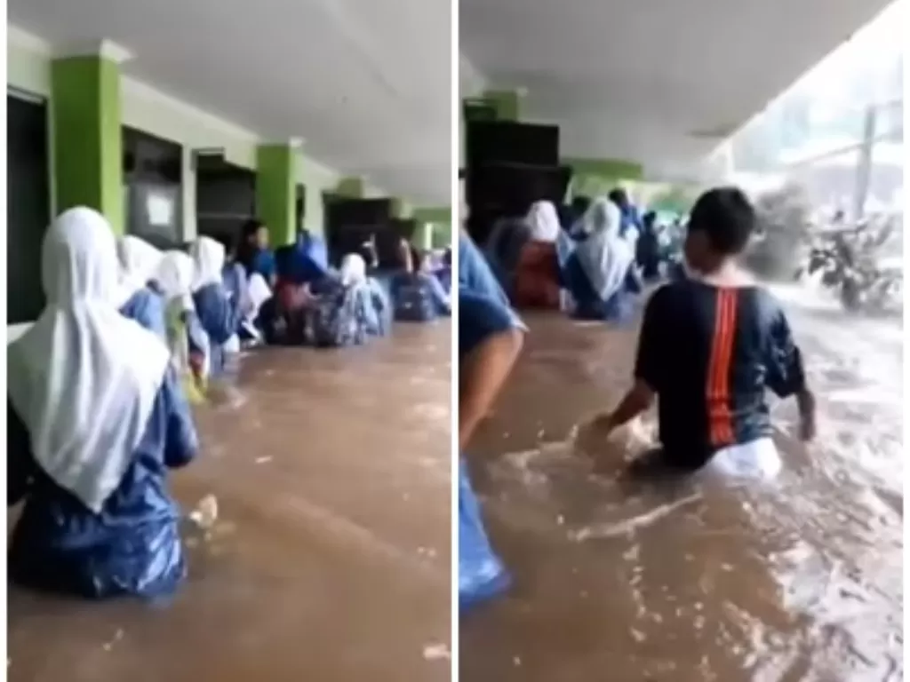 Penampakan banjir menerjang MTSN 19, Cilandak, Jakarta Selatan. (Instagram/@jakarta.terkini)