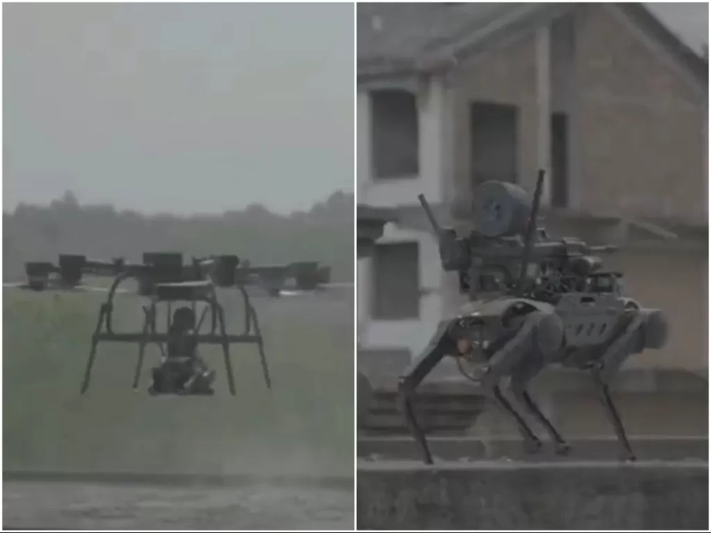 Drone buatan China bawa anjing bersenjata. (Twitter/LiaWongOSINT)