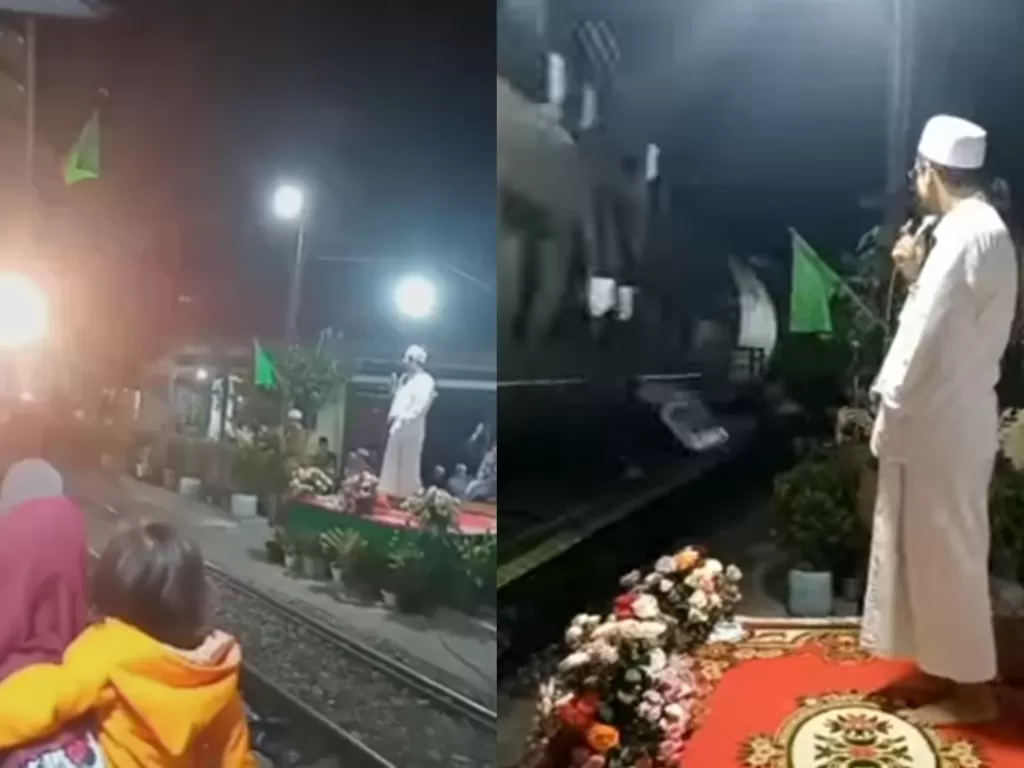 Penceramah mengentikan tausiyah saat kereta api melintas (Instagram/dagelansantri)