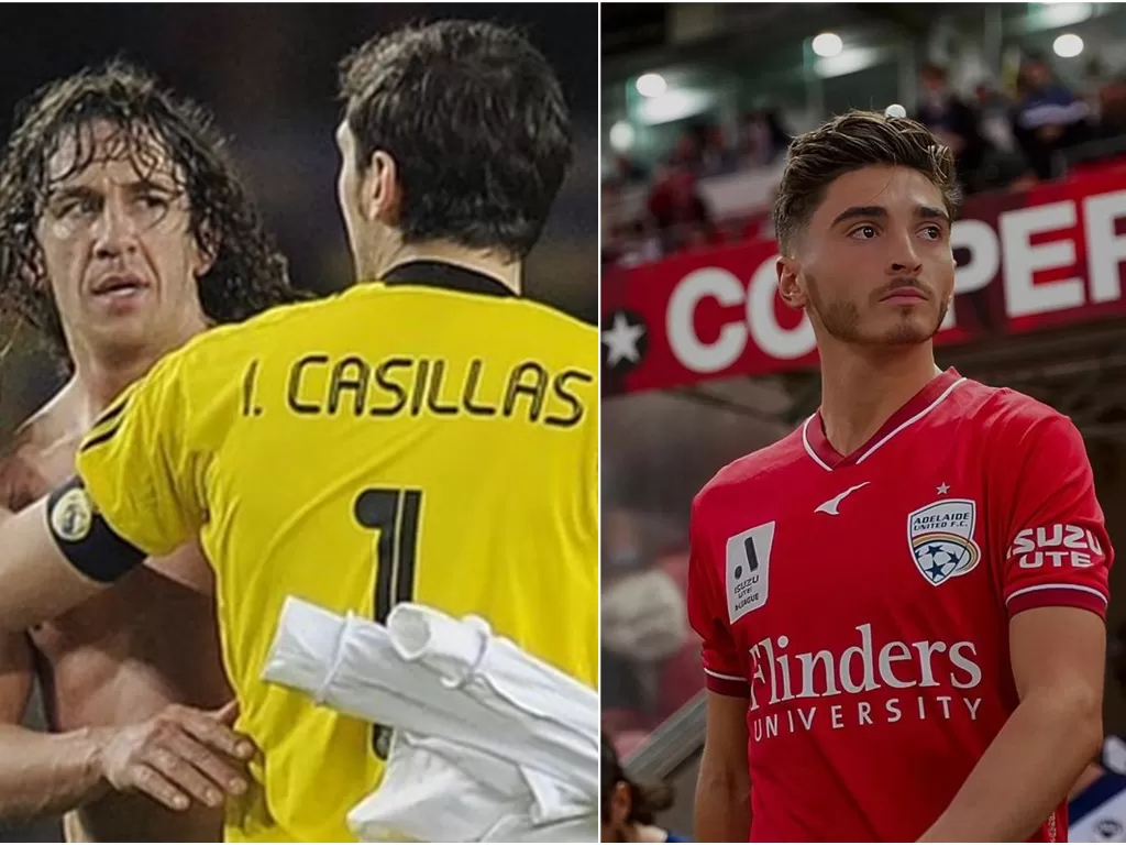 Iker Casillas dan Charles Puyol (kiri), pesepakbola gay Australia, Josh Cavallo (kanan). (Instagram/@carles5puyol/@joshua.cavallo)