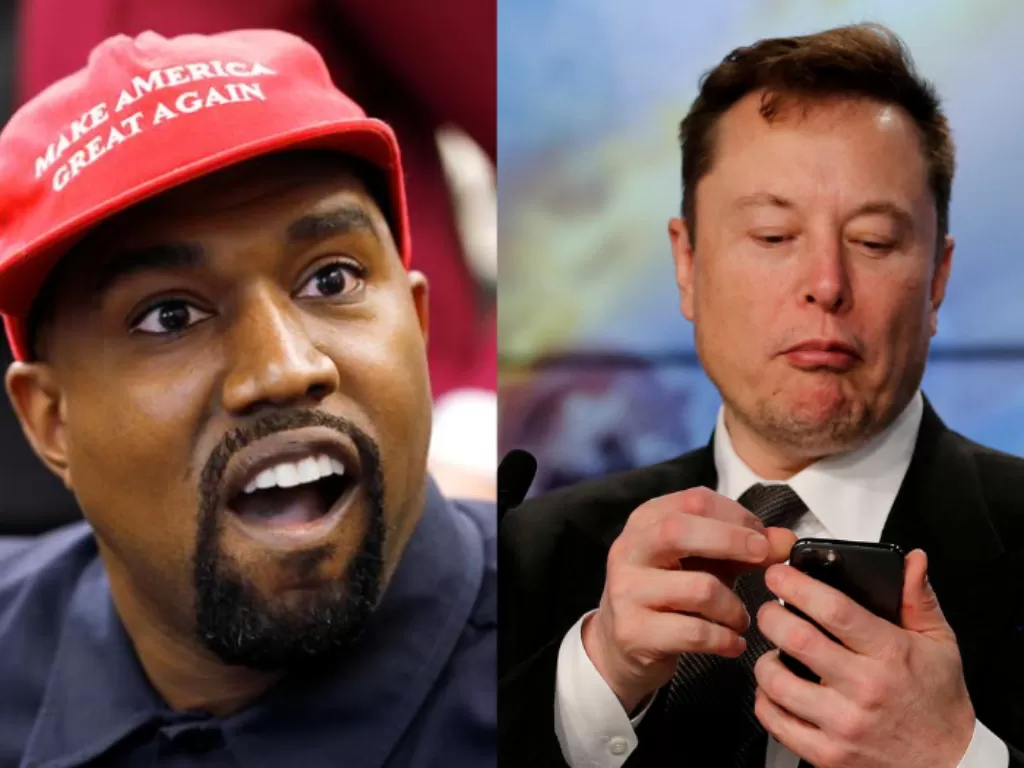 (Kiri) Ilustrasi Kanye West. (REUTERS/Kevin Lamarque) & (Kanan) Ilustrasi Elon Musk. (REUTERS/Joe Skipper)