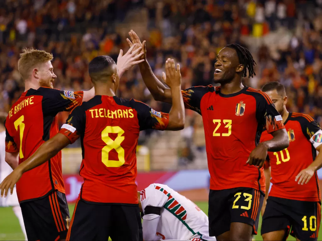 Pemain Timnas Belgia melakukan selebrasi (REUTERS/Yves Herman)