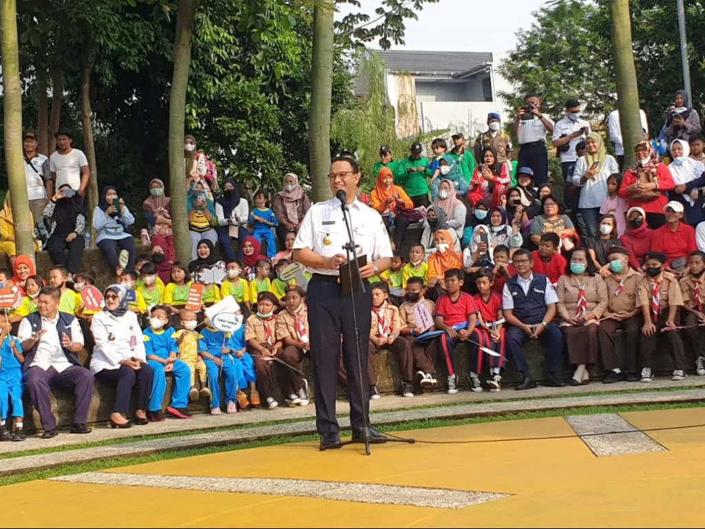 Gubernur DKI Jakarta Anies Baswedan dalam peresmian taman maju bersama (TMB), Rabu (12/10/2022). (INDOZONE/Sarah Hutagaol)