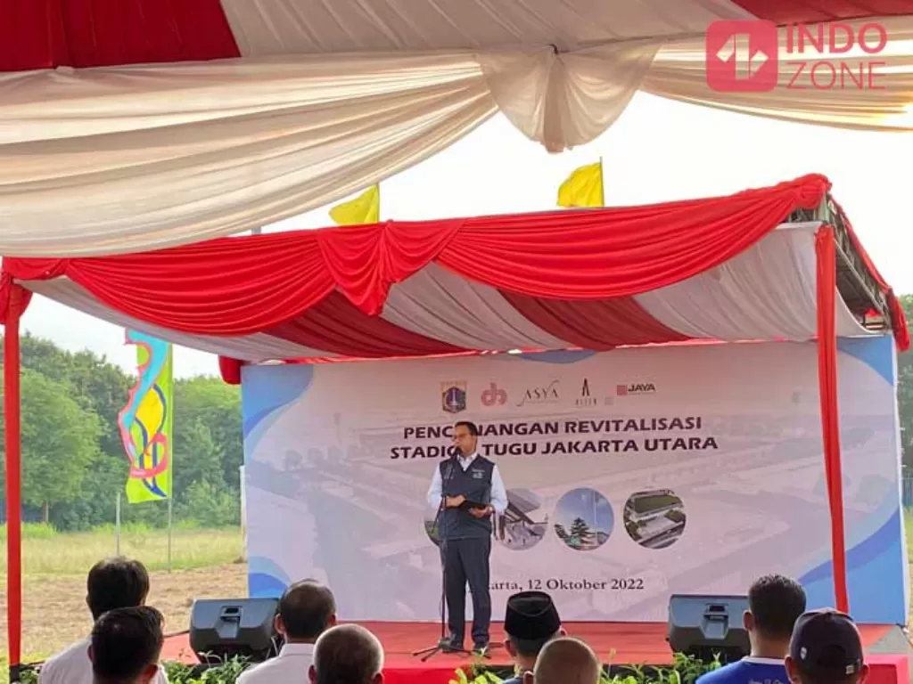 Gubernur DKI Jakarta Anies Baswedan lakukan pencanangan revitalisasi Stadion Tugu Jakarta Utara. (INDOZONE/Sarah Hutagaol)