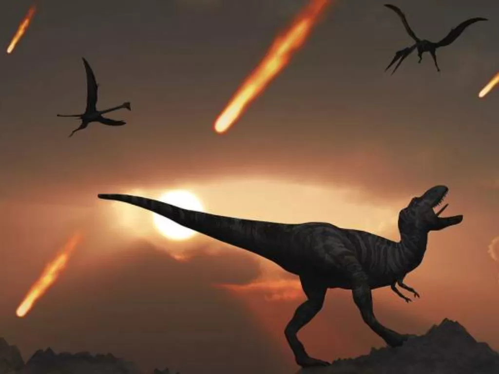 Ilustrasi hujan meteor pemusnah dinosaurus. (Twitter/Livescience)