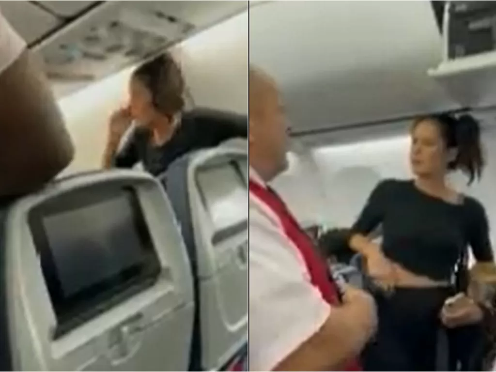 Wanita bikin keributan di dalam pesawat. (Twitter@christoq)
