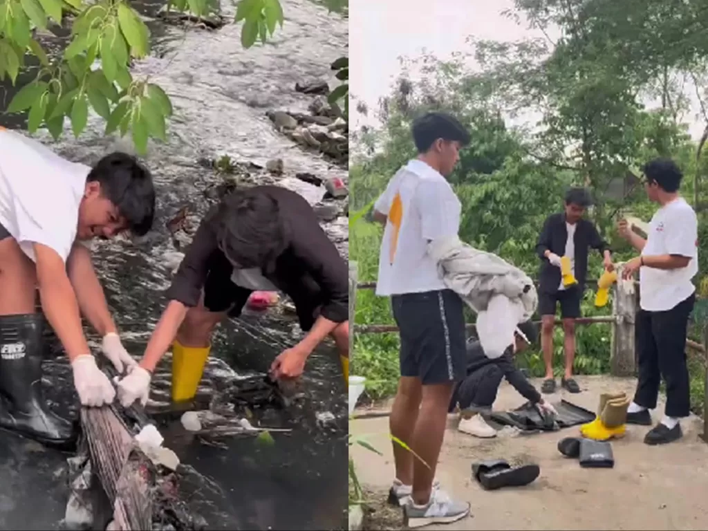 Sekelompok pemuda bersihkan sampah di sungai (TikTok/pandawaragroup)