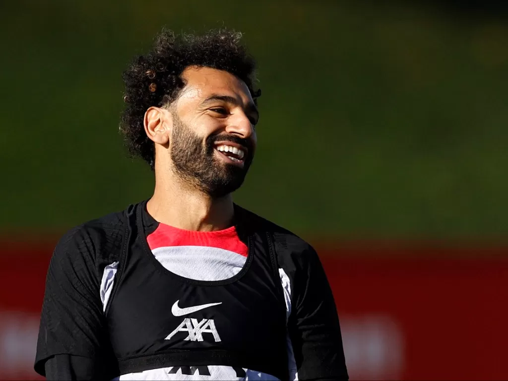 Bintang Liverpool, Mohamed Salah, dalam latihan Liverpool (Reuters/Jason Cairnduff)