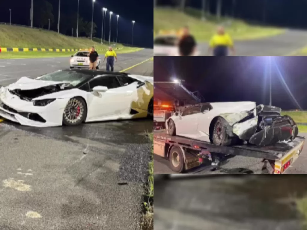 Lamborghini Huracan yang hancur usai mengikuti drag race. (Instagram/@supercar.fails)