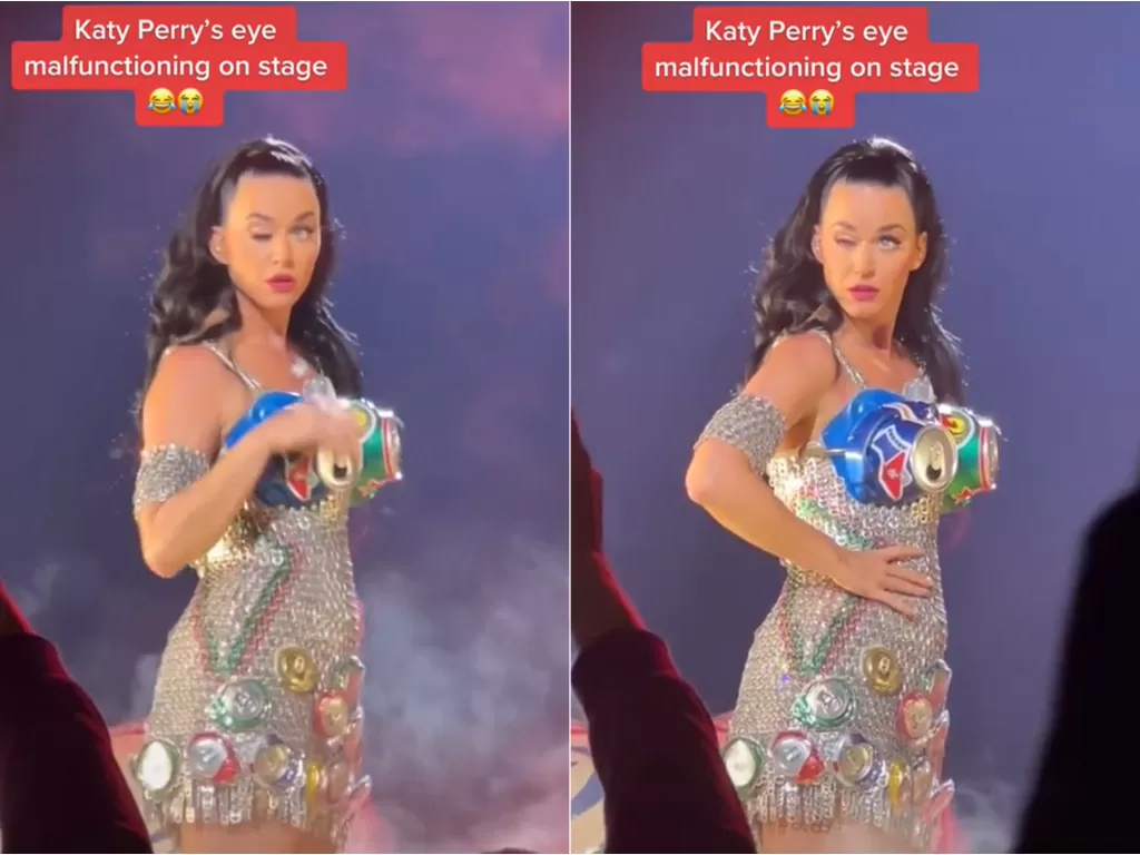 Mata kanan  Katy Perry tertutup saat konser. (TikTok/@katyperrydaily)