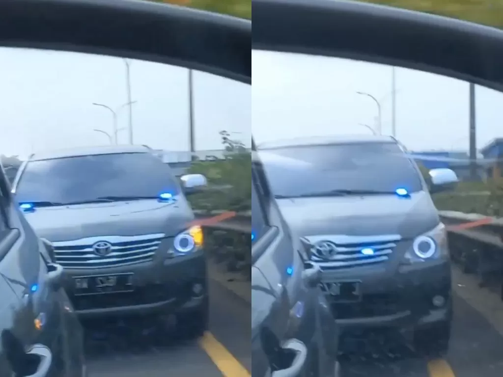Viral mobil pakai strobo dan rotator arogan di jalan. (Screenshoot/Instagram/@dashcam_owners_indonesia)