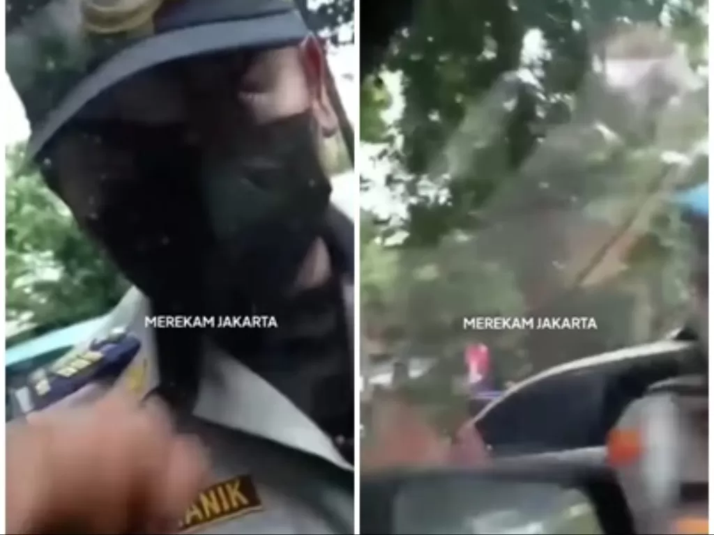 Tangkapan layar oknum petugas Dishub pukul kaca spion di Mampang, Jaksel. (Instagram/@merekamjakarta)