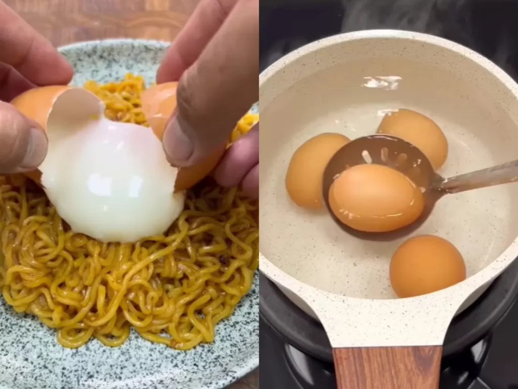 Cara membuat telur setengah matang ala Jepang. (Instagram/mediaresp.id)