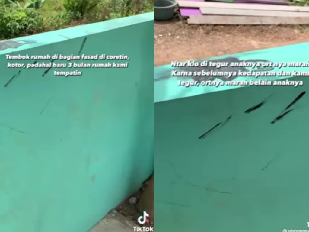 Penampakan tembok rumah yang dicoret-coret anak tetangga (Instagram/igtainmenttt)
