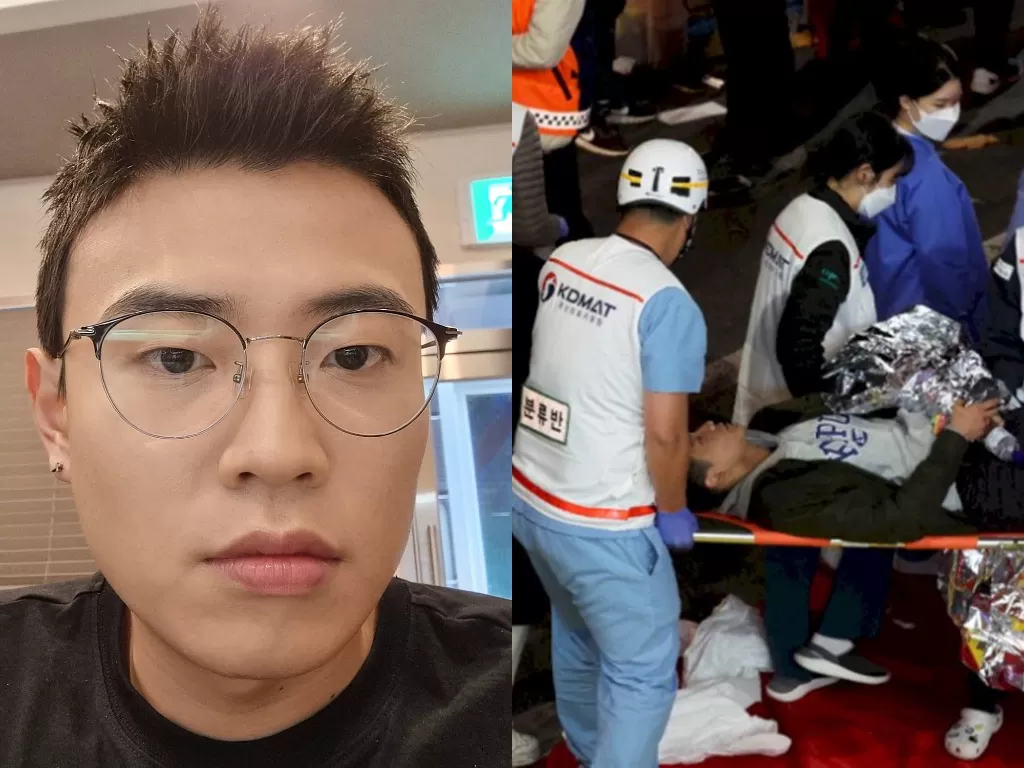 Kiri: Jang Hansol (Instagram/hansoljang110) Kanan: Evakuasi korban perayaan Halloween di Korea Selatan (REUTERS/Kim Hong-ji)