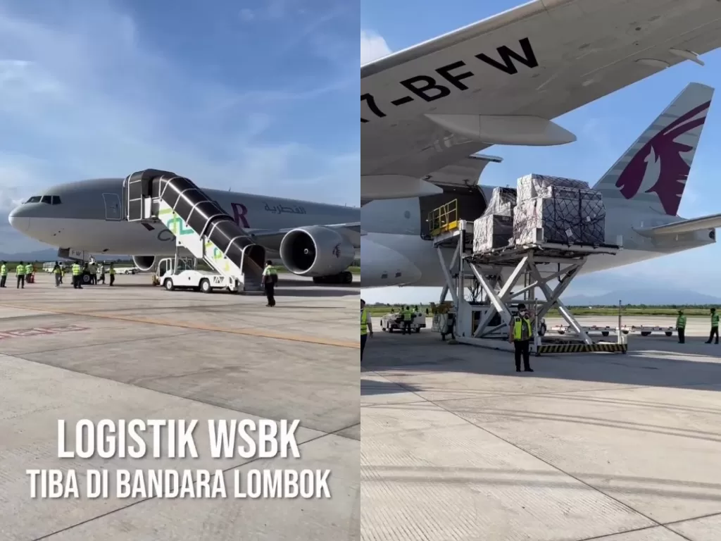 Logistik WSBK telah tiba di Lombok. (Screenshoot/Instagram/@lombokairport)