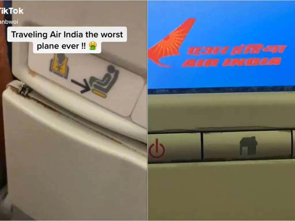 Pesawat Air India sangat kotor. (TikTok/@indiabwoi)