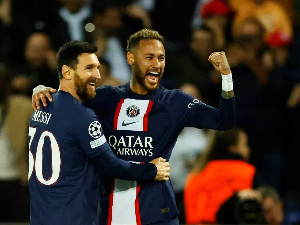 Lionel Messi dan Neymar Jr selebrasi (Reuters/Sarah Meyssonnier)