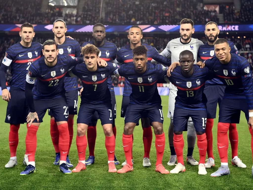 Skuad timnas Prancis di kualifikasi Piala Dunia 2022 zona Eropa. (REUTERS/Fabian Bimmer)