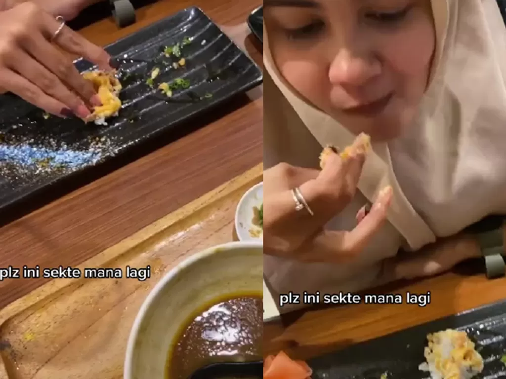 Cewek makan sushi pakai tangan di momen first date (TikTok/youzucksss)