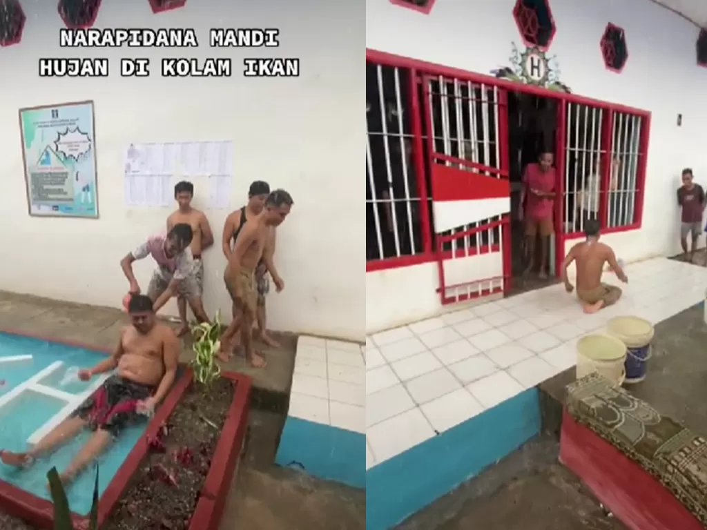 Napi mandi hujan dan main seluncuran di lantai (TikTok/solidaritas_penjara)