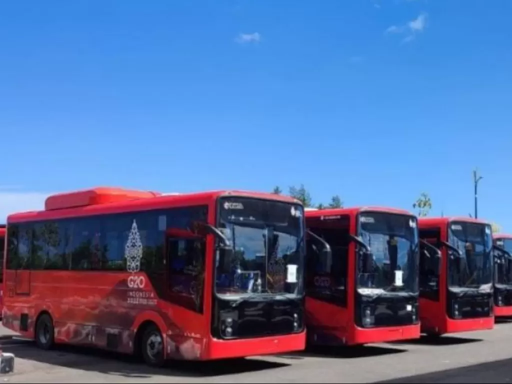 Bus listrik DAMRI siap beroperasi selama KTT G20 Bali. (DAMRI)