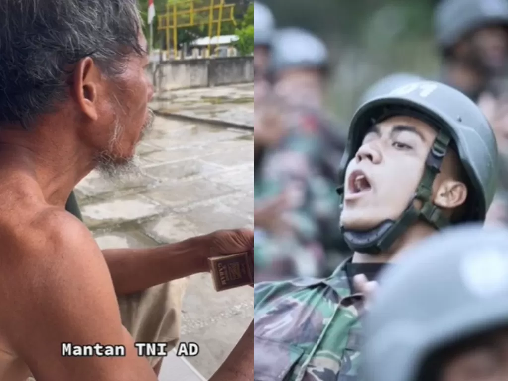 Kiri: Mantan TNI AD yang masih hafal akan sumpah prajurit di usia tuanya. (TikTok/@nukriw)/ Kanan: Ilustrasi TNI. (ANTARANEWS/HO-TNI AD)