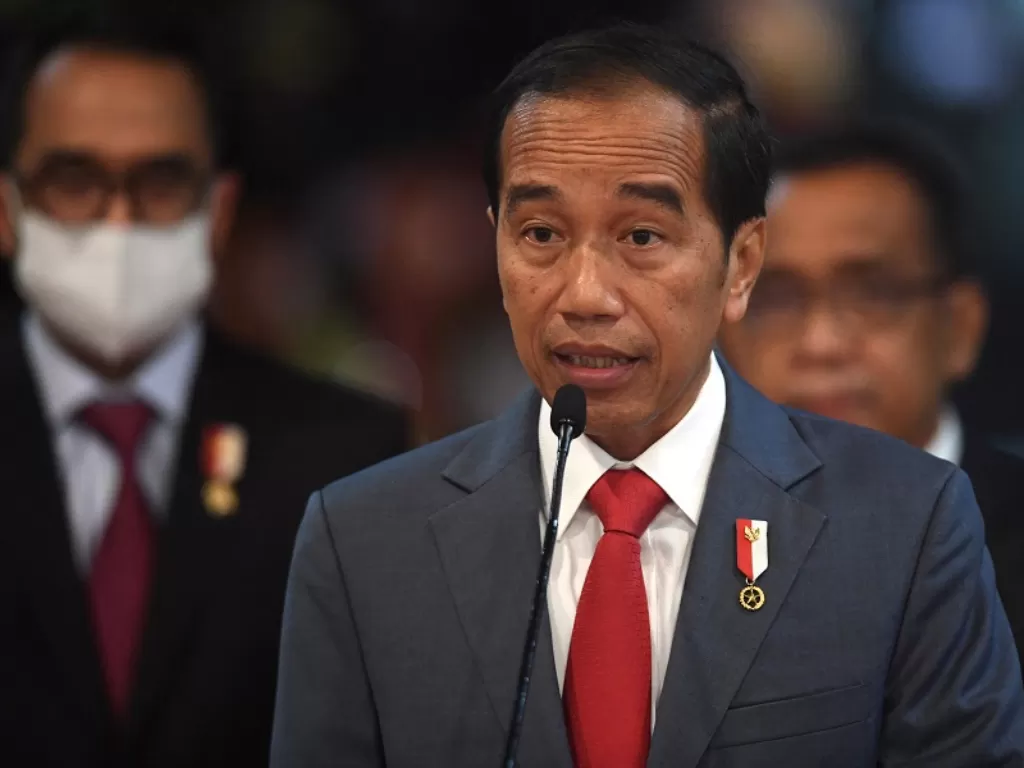 Presiden Jokowi saat memberikan sambutan (Reuters/Sonny Tumbelaka)