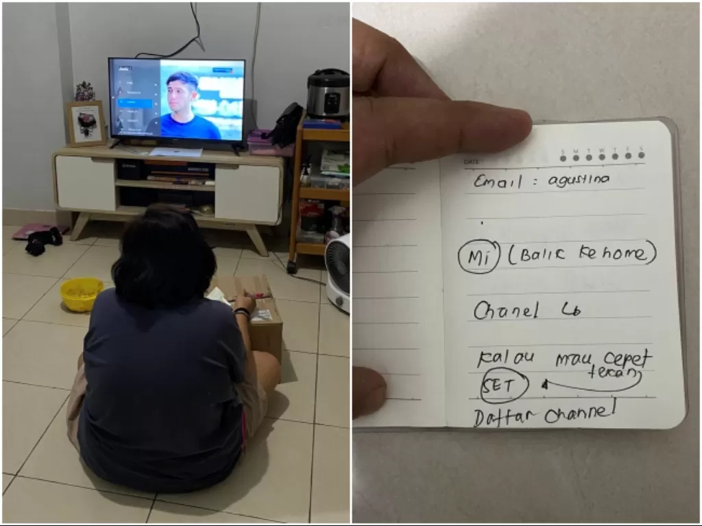 Seorang ibu belajar menggunakan smart tv. (Twitter/@niko_junius)