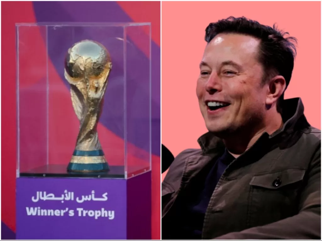 Trofi Piala Dunia. (REUTERS Carl Recine) dan Elon Musk. (REUTERS Mike Blake)