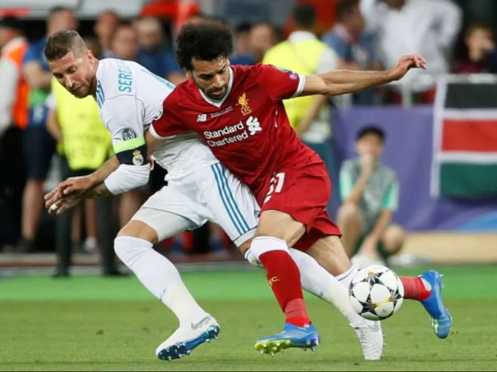 Sergio Ramos vs Mohamed Salah di Final Liga Champions 2017/2018 (Reuters)