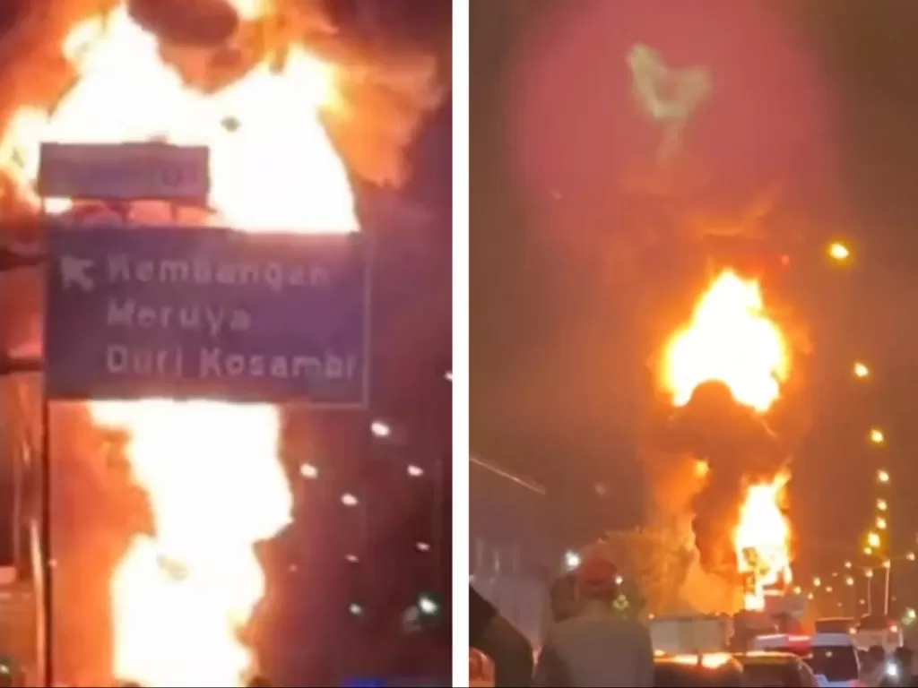 Mobil pengangkut BBM terbakar di Cengkareng (Instagram/@jktinfo)