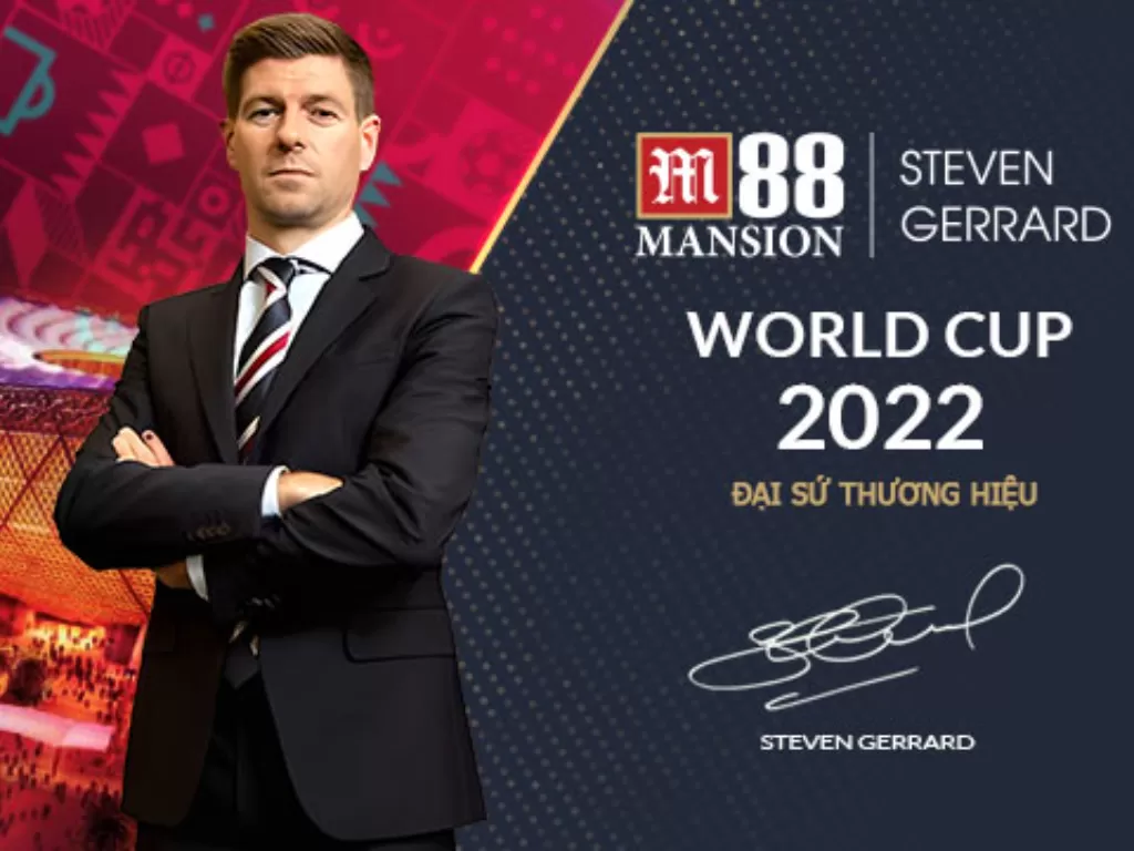 M88 Mansion Tunjuk Steven Gerrard Jadi Brand Ambassador untuk Piala Dunia 2022. (Twitter/M88 Mansion)